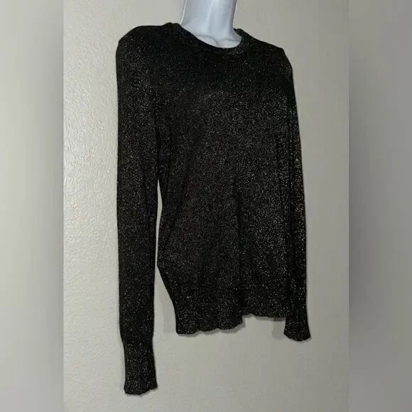 Equipment Femme Ondine Crew Neck Sweater Black/Gold Sparkle Merino Wool/… - Picture 3 of 7